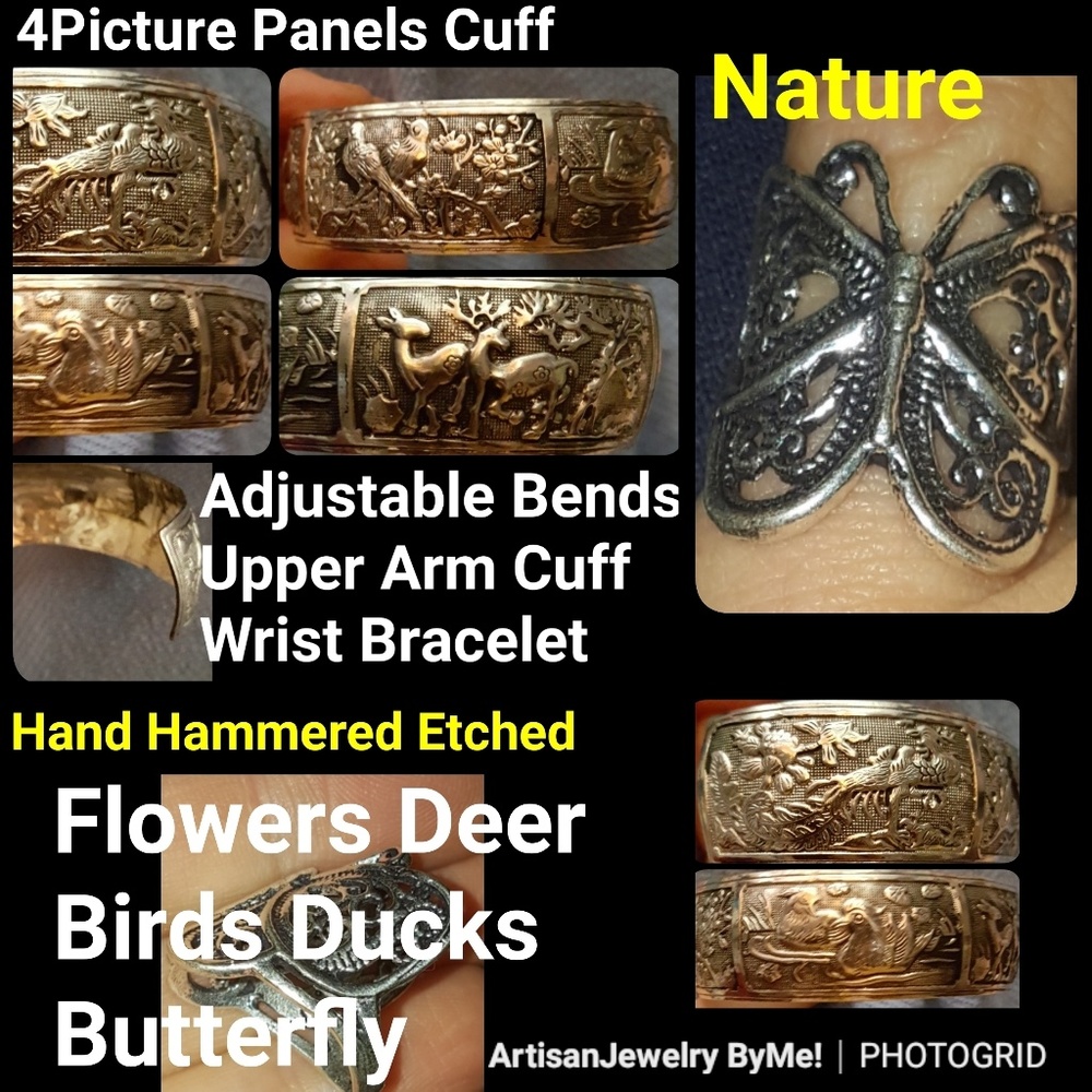 NatureCuff+ButterflyRing Sz6 CufAdjDesign-Handmade